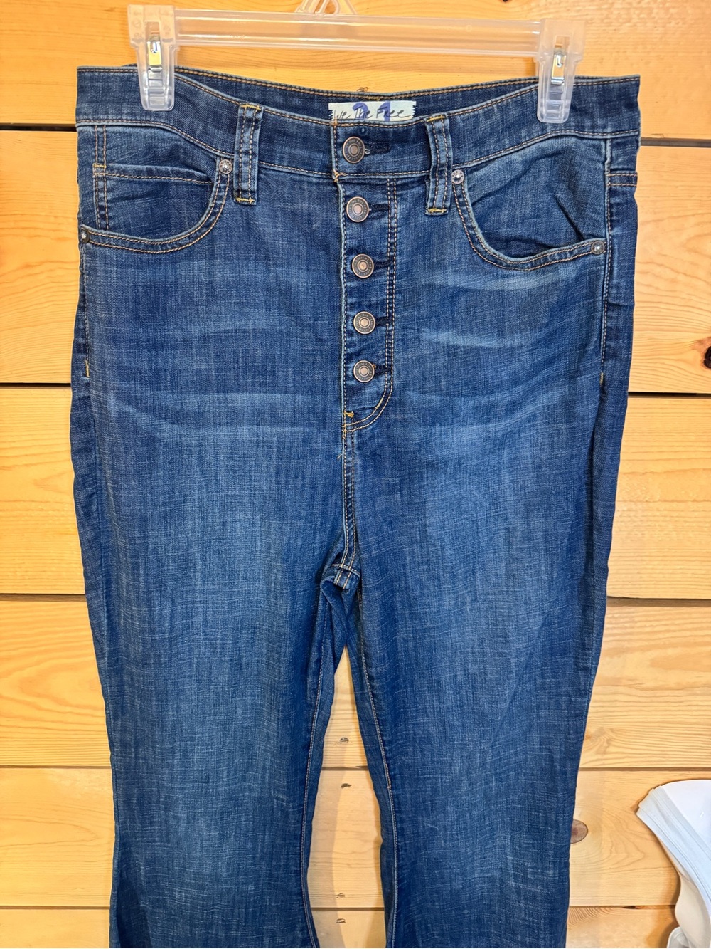 Free People Just Float On Button Fly Extreme Flare Jeans Size 31 Bell Bottom - Picture 11 of 12